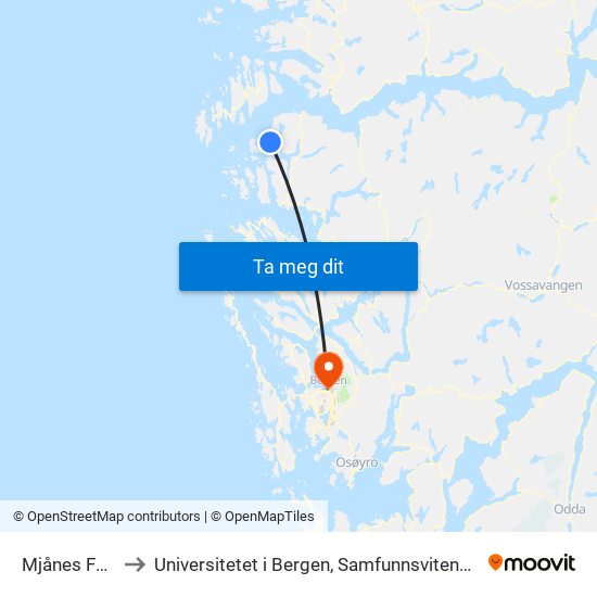 Mjånes Ferjekai to Universitetet i Bergen, Samfunnsvitenskapelig fakultet map
