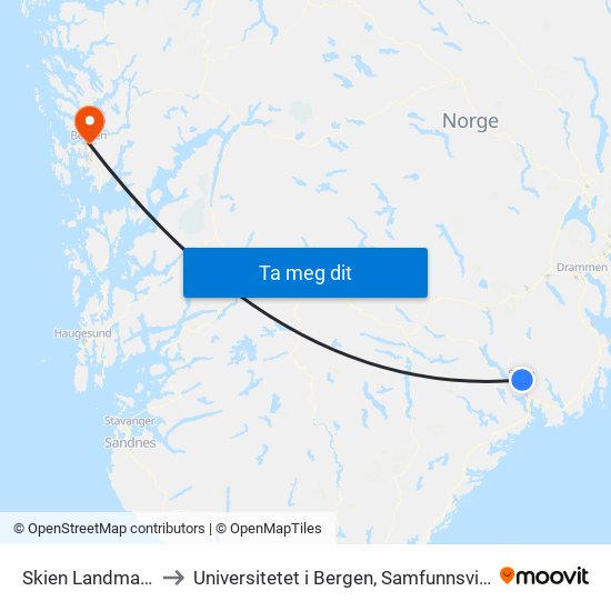 Skien Landmannstorget to Universitetet i Bergen, Samfunnsvitenskapelig fakultet map