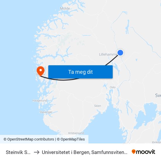 Steinvik Stasjon to Universitetet i Bergen, Samfunnsvitenskapelig fakultet map