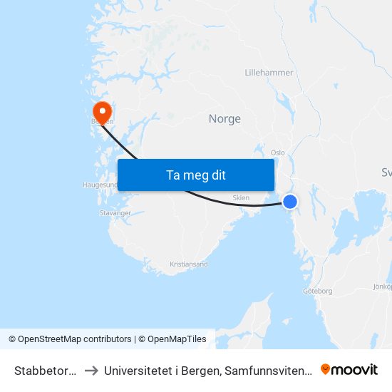 Stabbetorpveien to Universitetet i Bergen, Samfunnsvitenskapelig fakultet map