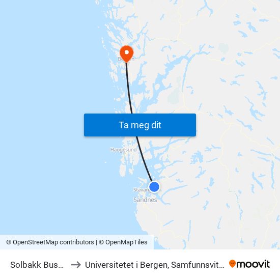 Solbakk Bussterminal to Universitetet i Bergen, Samfunnsvitenskapelig fakultet map