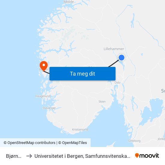 Bjørnerud to Universitetet i Bergen, Samfunnsvitenskapelig fakultet map