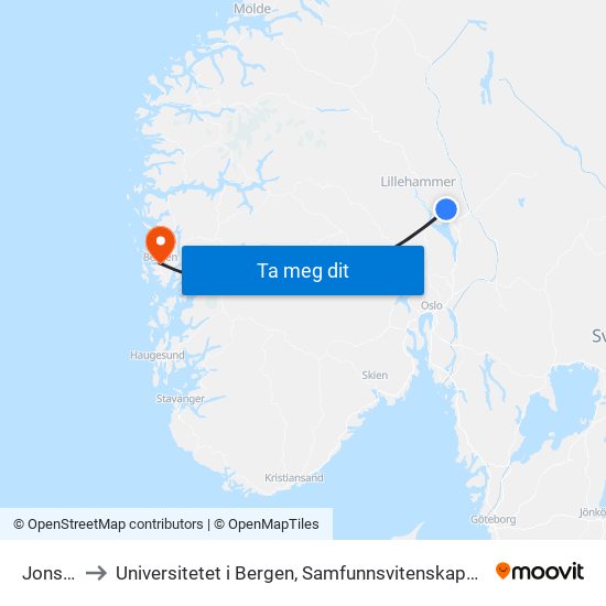 Jonsdal to Universitetet i Bergen, Samfunnsvitenskapelig fakultet map