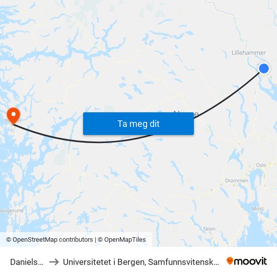 Danielsberg to Universitetet i Bergen, Samfunnsvitenskapelig fakultet map