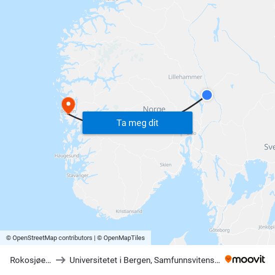 Rokosjøen Sag to Universitetet i Bergen, Samfunnsvitenskapelig fakultet map
