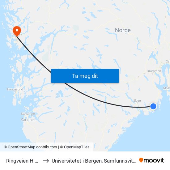 Ringveien Hinderveien to Universitetet i Bergen, Samfunnsvitenskapelig fakultet map