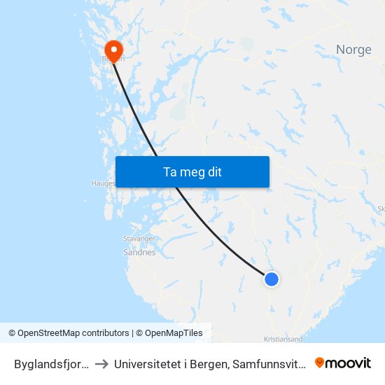 Byglandsfjord Meieri to Universitetet i Bergen, Samfunnsvitenskapelig fakultet map