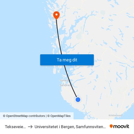 Tekseveien 140 to Universitetet i Bergen, Samfunnsvitenskapelig fakultet map
