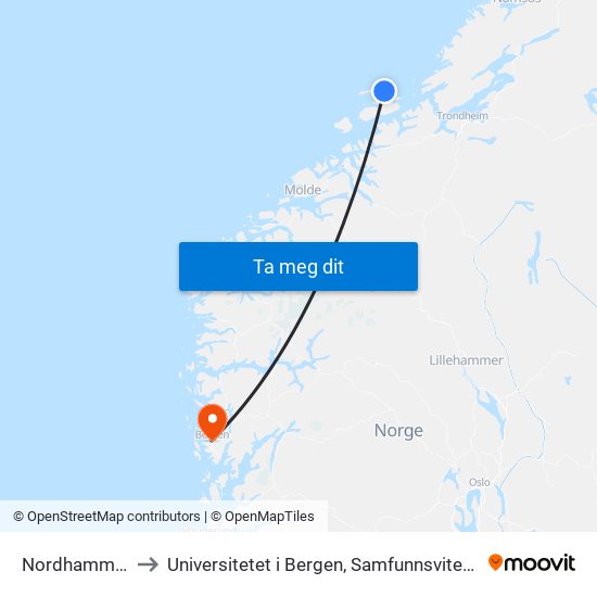 Nordhammarveien to Universitetet i Bergen, Samfunnsvitenskapelig fakultet map