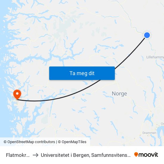 Flatmokrysset to Universitetet i Bergen, Samfunnsvitenskapelig fakultet map