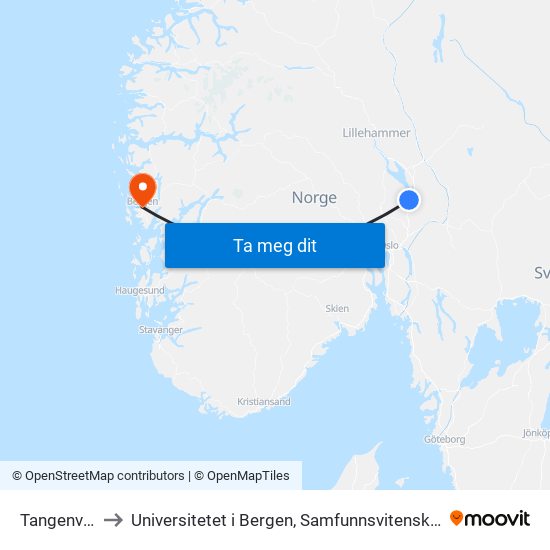 Tangenvegen to Universitetet i Bergen, Samfunnsvitenskapelig fakultet map