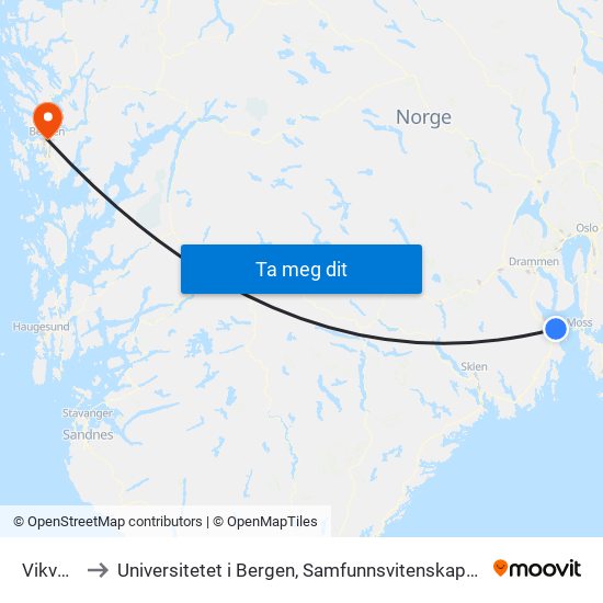 Vikveien to Universitetet i Bergen, Samfunnsvitenskapelig fakultet map