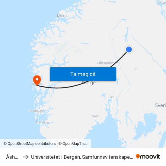 Åsheim to Universitetet i Bergen, Samfunnsvitenskapelig fakultet map