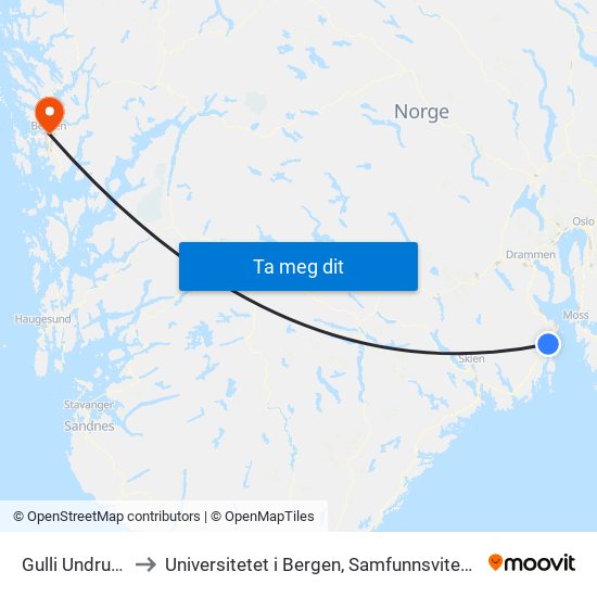 Gulli Undrumveien to Universitetet i Bergen, Samfunnsvitenskapelig fakultet map