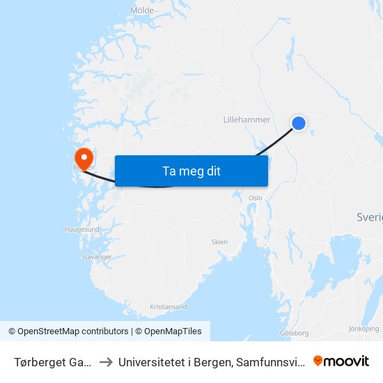 Tørberget Gamlevegen to Universitetet i Bergen, Samfunnsvitenskapelig fakultet map