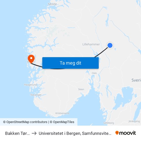 Bakken Tørberget to Universitetet i Bergen, Samfunnsvitenskapelig fakultet map