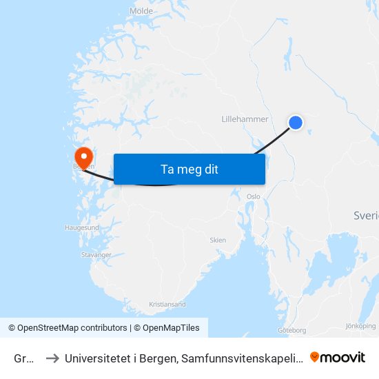 Grønli to Universitetet i Bergen, Samfunnsvitenskapelig fakultet map