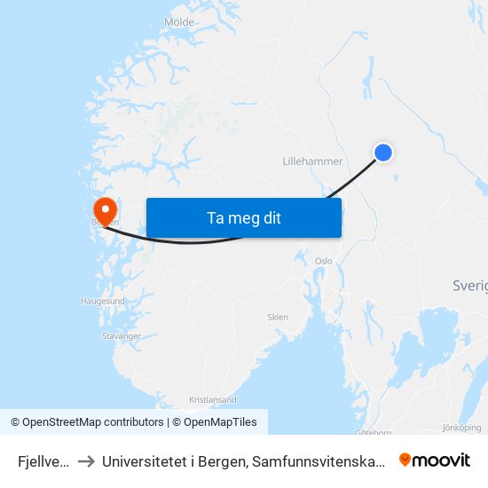 Fjellvegen to Universitetet i Bergen, Samfunnsvitenskapelig fakultet map