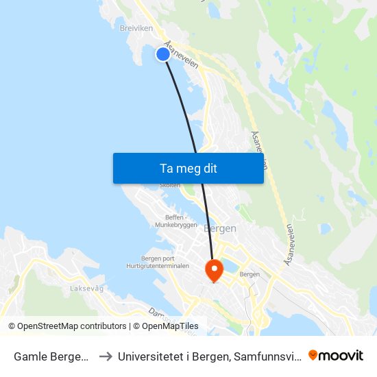 Gamle Bergen Museum to Universitetet i Bergen, Samfunnsvitenskapelig fakultet map