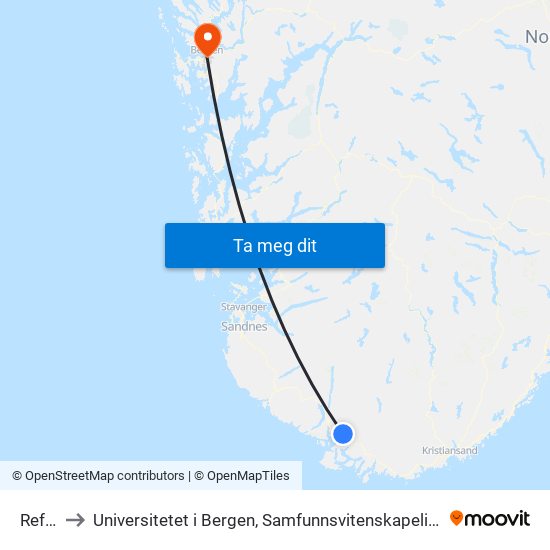 Refsti to Universitetet i Bergen, Samfunnsvitenskapelig fakultet map