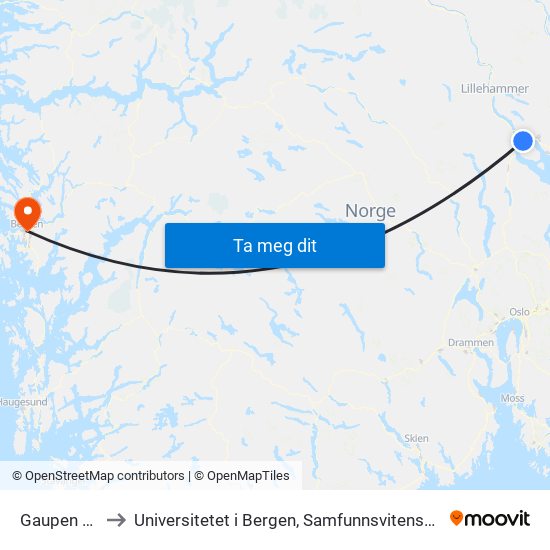 Gaupen Skole to Universitetet i Bergen, Samfunnsvitenskapelig fakultet map