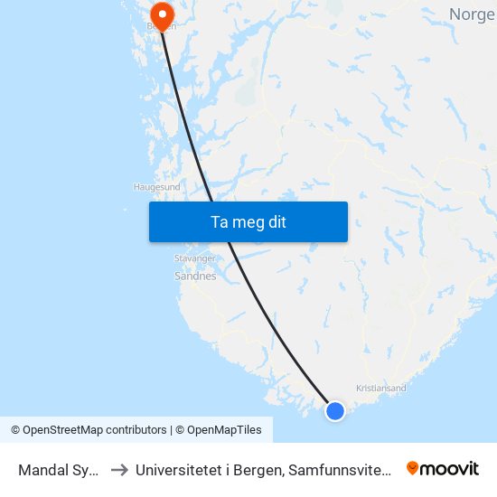 Mandal Sykehjem to Universitetet i Bergen, Samfunnsvitenskapelig fakultet map