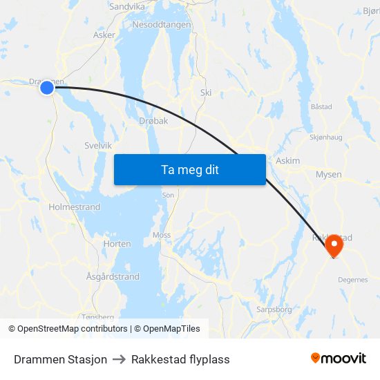 Drammen Stasjon to Rakkestad flyplass map