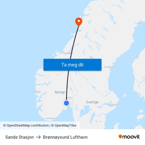 Sande Stasjon to Brønnøysund Lufthavn map