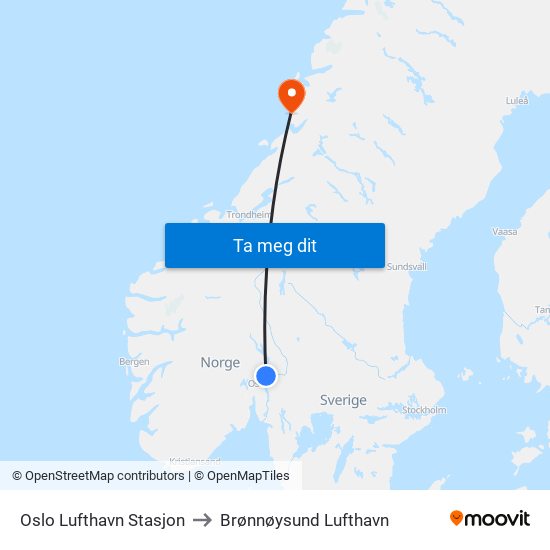 Oslo Lufthavn Stasjon to Brønnøysund Lufthavn map