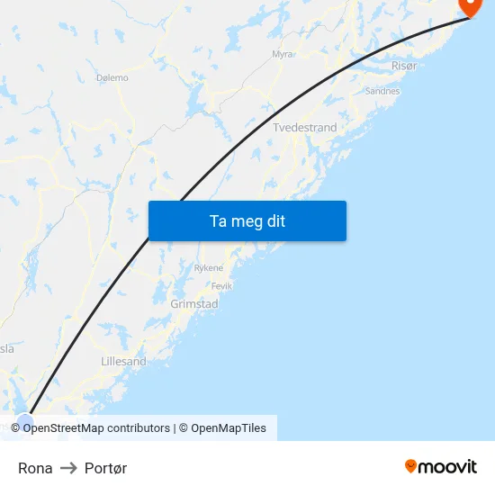 Rona to Portør map