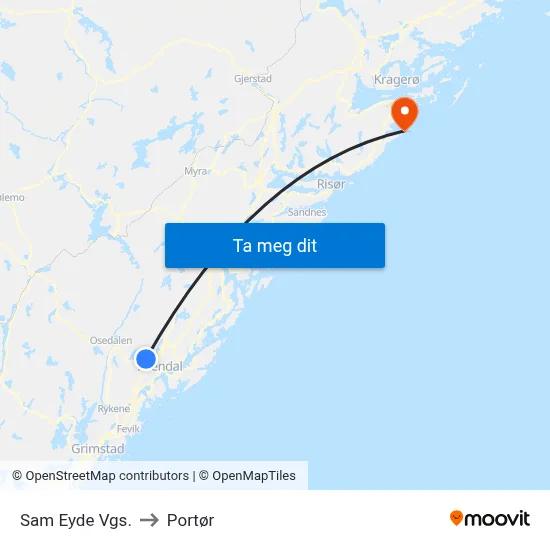 Sam Eyde Vgs. to Portør map