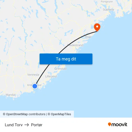 Lund Torv to Portør map