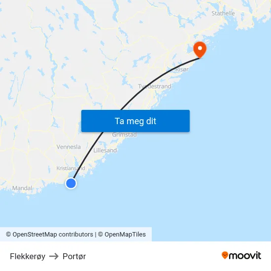 Flekkerøy to Portør map