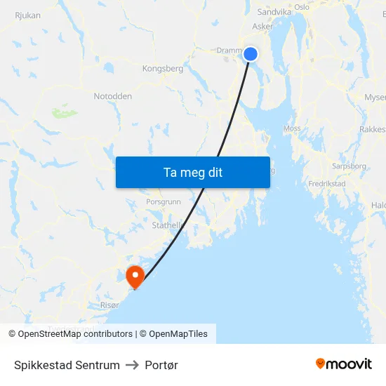 Spikkestad Sentrum to Portør map