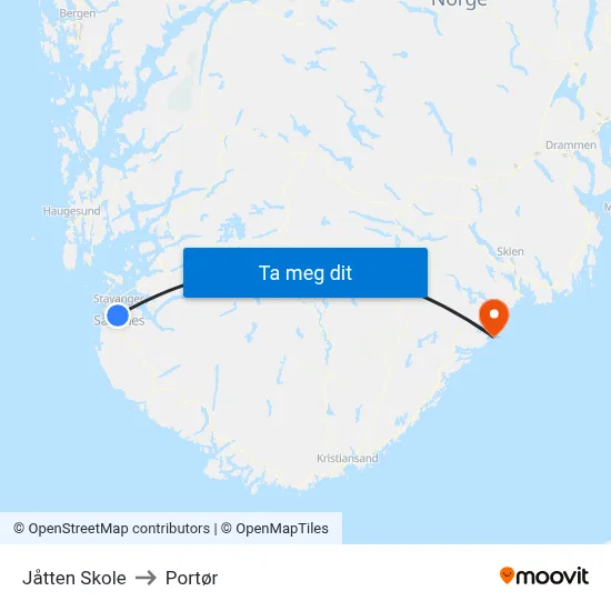 Jåtten Skole to Portør map