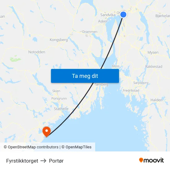 Fyrstikktorget to Portør map