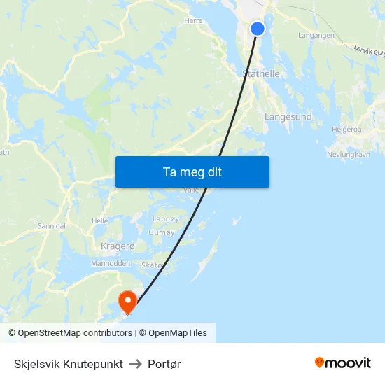 Skjelsvik Knutepunkt to Portør map