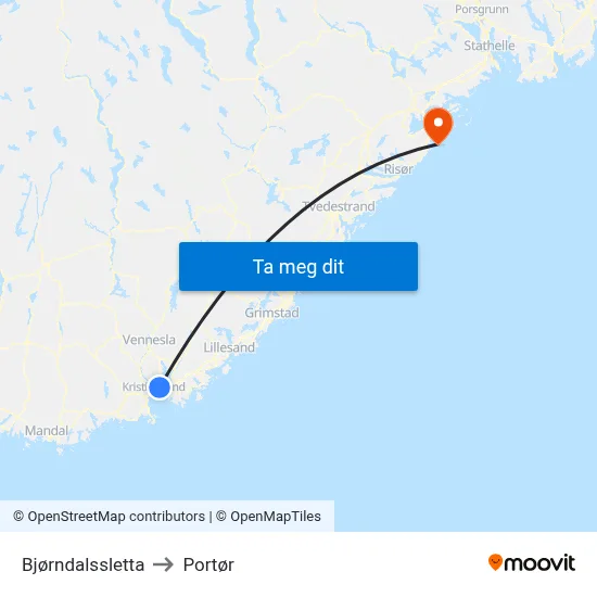 Bjørndalssletta to Portør map