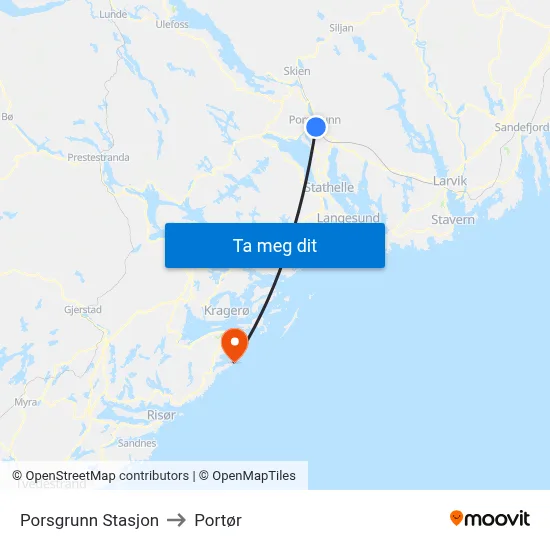 Porsgrunn Stasjon to Portør map