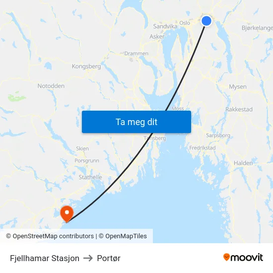 Fjellhamar Stasjon to Portør map