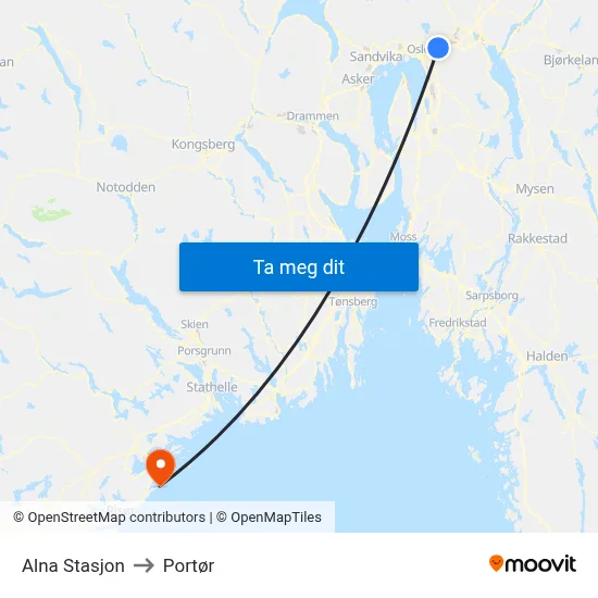 Alna Stasjon to Portør map