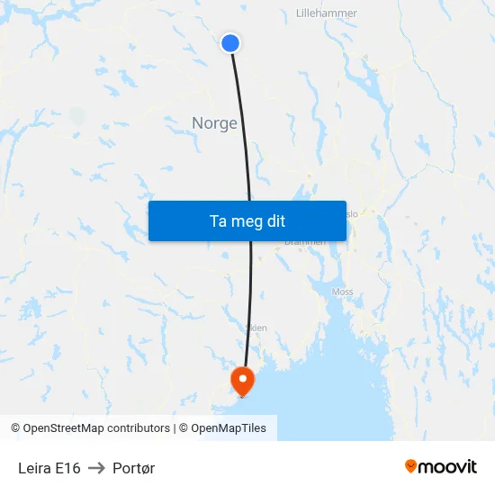 Leira E16 to Portør map