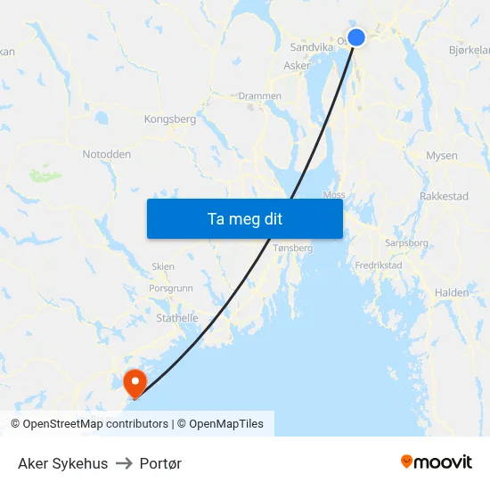 Aker Sykehus to Portør map