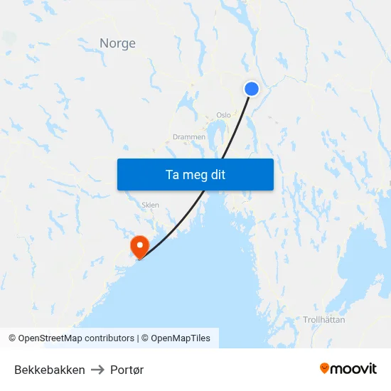 Bekkebakken to Portør map