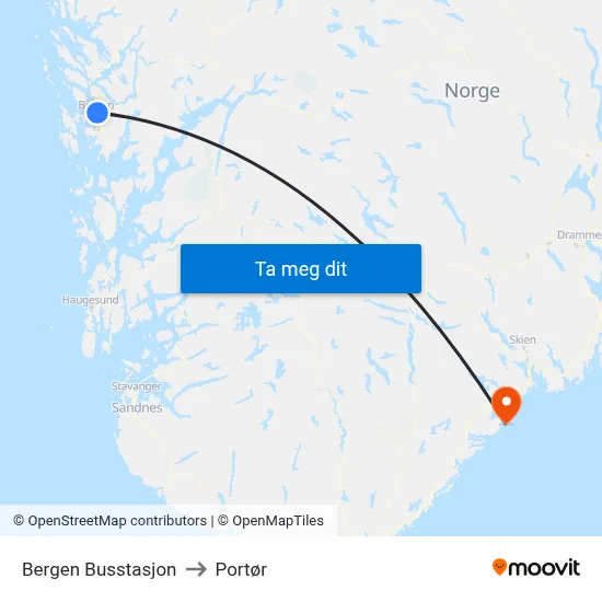 Bergen Busstasjon to Portør map
