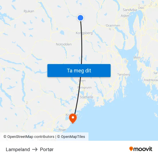 Lampeland to Portør map