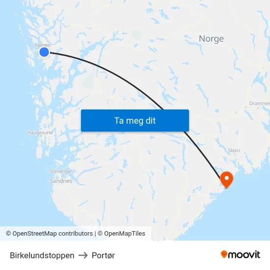 Birkelundstoppen to Portør map