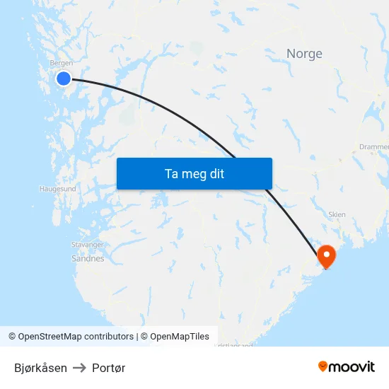 Bjørkåsen to Portør map