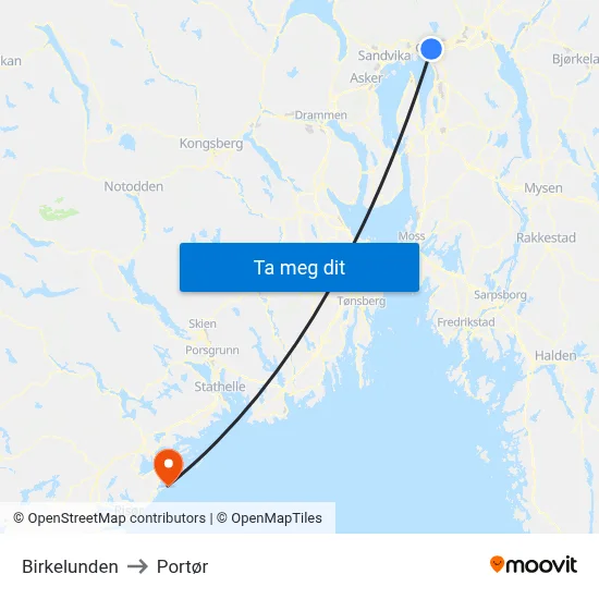 Birkelunden to Portør map