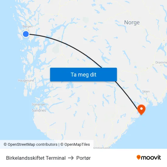 Birkelandsskiftet Terminal to Portør map